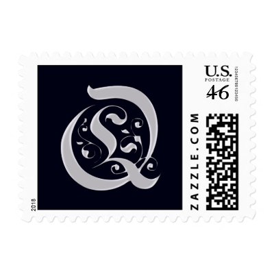 Black And Silver Wedding Ideas. Black and Silver Formal Monogram - Letter Q Postage Stamp by aslentz