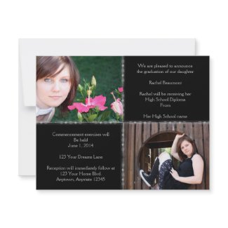 Black and Silver Four Square Star Graduation invitation
