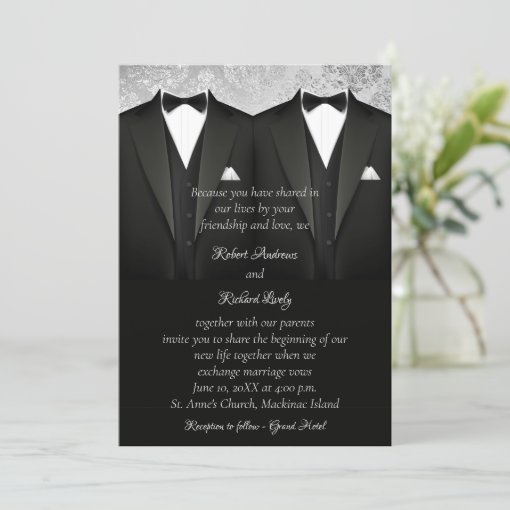 Black And Silver Gay Tuxedo Wedding Invitation Zazzle