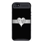 Black And Silver Heart Monogrammed iPhone 5 Cases