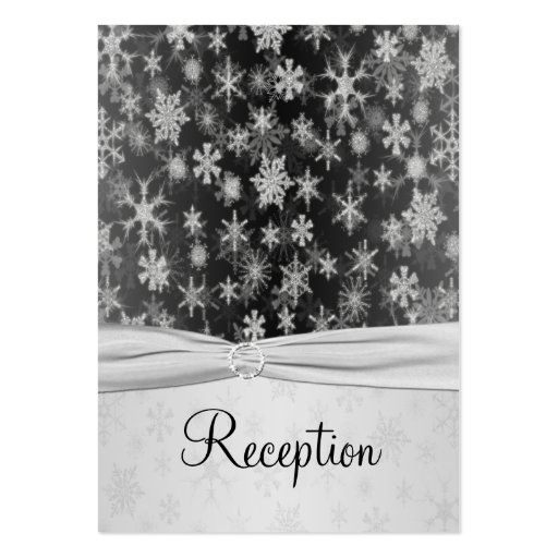 Black and Silver Snowflakes Enclosure Card Business Cards (front side)