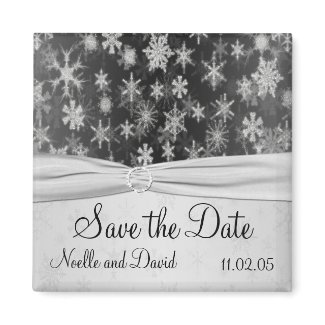 Black and Silver Snowflakes Save the Date Magnet magnet