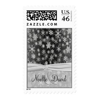 Black and Silver Snowflakes Wedding Postage stamp