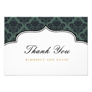 Black and Teal Damask Label Thank You Card