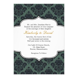 Black and Teal Damask Wedding Invitation