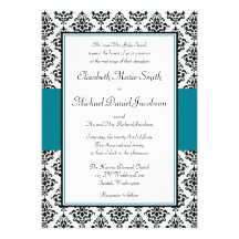 Black and Teal Damask Wedding Invitations