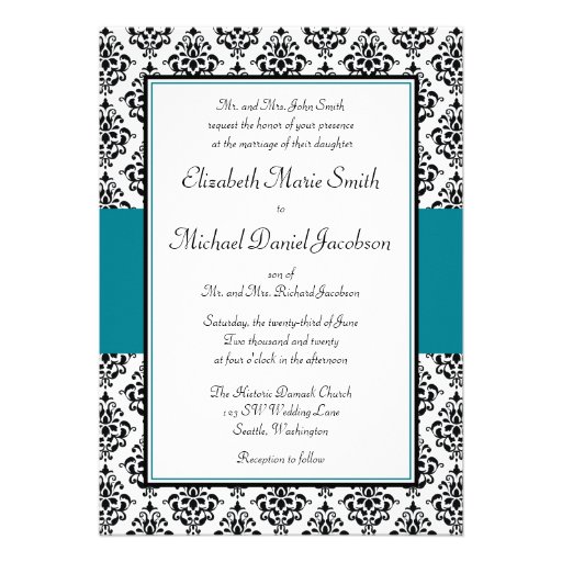 Black and Teal Damask Wedding Invitations