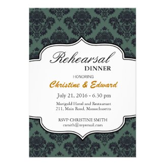 Black and Teal Damask Wedding Rehearsal Dinner Announcement