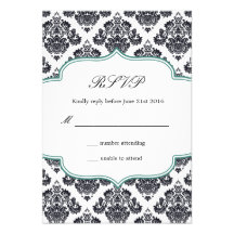 Black and Teal Damask Wedding Response Card