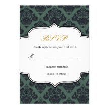 Black and Teal Damask Wedding Response Card
