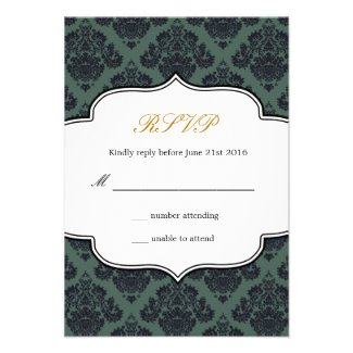 Black and Teal Damask Wedding Response Card