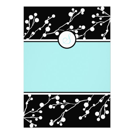 Black and Teal Floral Monogram Wedding Invitation
