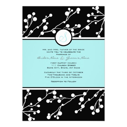 Black and Teal Floral Monogram Wedding Invitation