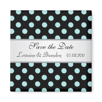 Black and teal Polka dots Wedding Save the Date magnet