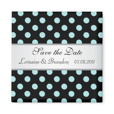 Black and teal Polka dots Wedding Save the Date Refrigerator Magnet by IrinaFraser