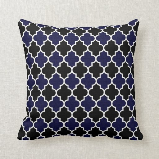 Black and Textured Navy Blue Quatrefoil Decorative Throw Pillows Zazzle