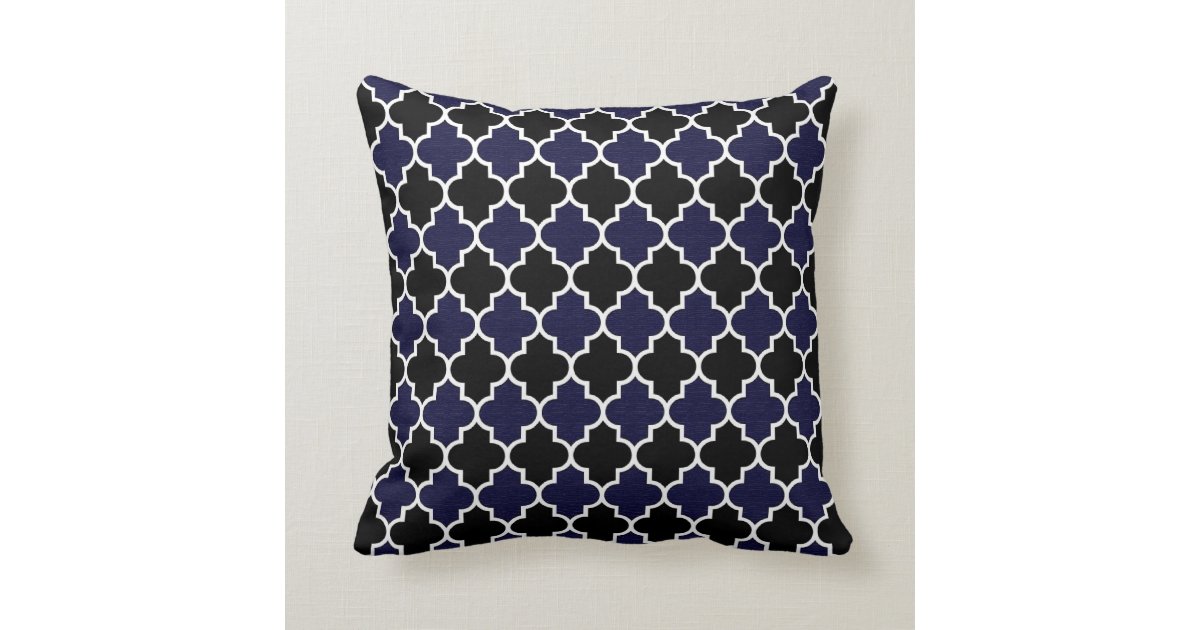 Black and Textured Navy Blue Quatrefoil Decorative Throw Pillows Zazzle