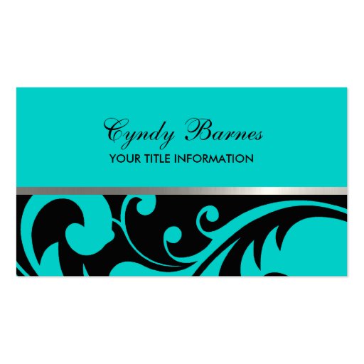 Black and Turquoise Damask Business Card (front side)