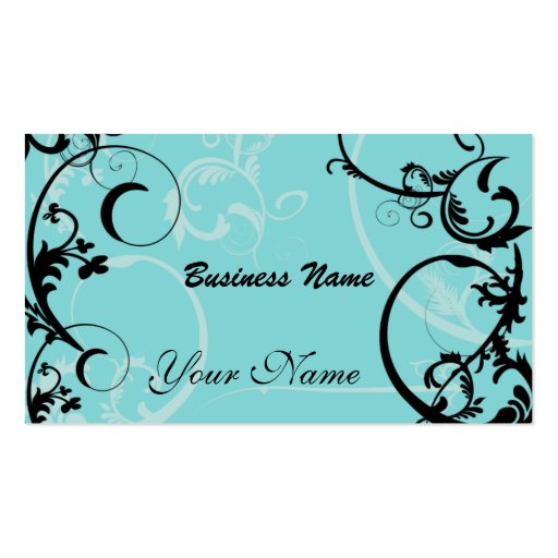 Black and Turquoise Floral Business Card (front side)