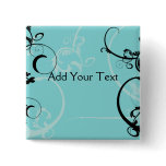 Black and Turquoise Floral Pinback Button