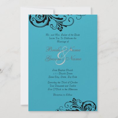 Black and Turquoise Floral Chic Wedding Invitation by TheBrideShop