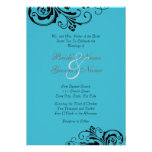 Black and Turquoise Floral Chic Wedding Invitation