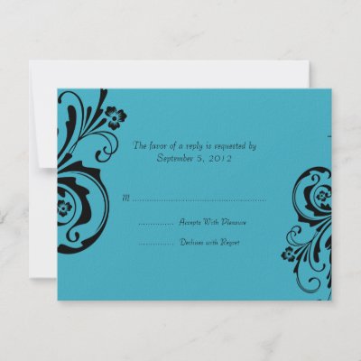 Black and Turquoise Floral Chic Wedding RSVP Invitations by TheBrideShop