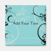 Black and Turquoise Floral Magnets