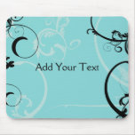 Black and Turquoise Floral Mouse Pad