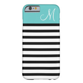 Black and Turquoise Preppy Stripes Custom Monogram Barely There iPhone 6 Case