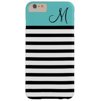 Black and Turquoise Preppy Stripes Custom Monogram Barely There iPhone 6 Plus Case