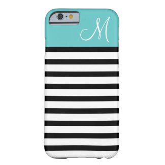 Black and Turquoise Preppy Stripes Custom Monogram iPhone 6 Case