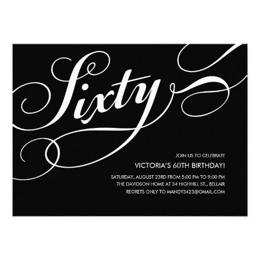 Black and White 60th Birthday Invitations 5.5" X 7.5" Invitation Card
