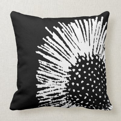 Black and White Abstract Daisy Throw Pillow