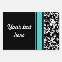 Black and White Abstract Floral Pattern yard signs
