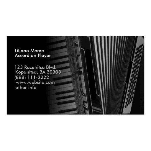 Black and White Accordion Music Business Cards (back side)