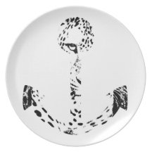 Black and White Anchor Leopard Eye Overlay Party Plate