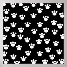 Black and White Animal Paw Print Pattern.