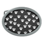 Black and White Animal Paw Print Pattern. Oval Belt Buckles