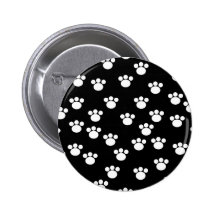 Black and White Animal Paw Print Pattern. Pinback Button