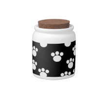 Black and White Animal Paw Print Pattern. Candy Dish
