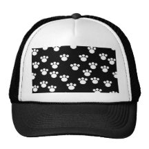 Black and White Animal Paw Print Pattern. Trucker Hats