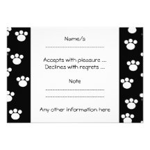 Black and White Animal Paw Print Pattern. Personalized Announcements