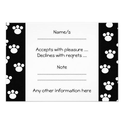 Black and White Animal Paw Print Pattern. Personalized Announcements