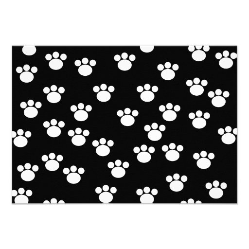 Black and White Animal Paw Print Pattern. Personalized Announcements