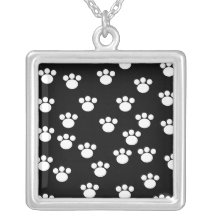 Black and White Animal Paw Print Pattern. Jewelry