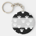 Black and White Animal Paw Print Pattern. Key Chains