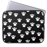 Black and White Animal Paw Print Pattern. Laptop Computer Sleeves
