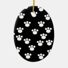 Black and White Animal Paw Print Pattern. Christmas Ornament