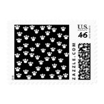 Black and White Animal Paw Print Pattern. Postage Stamp